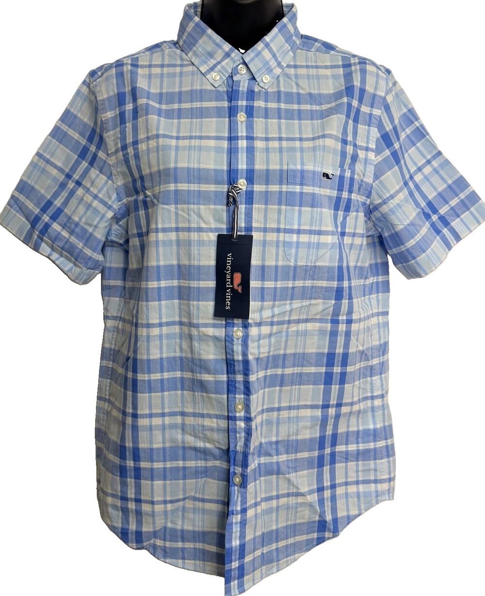 Vineyard Vines Tucker Shirt Men's Small Blue Plaid Short Sleeve Button-Down NEW